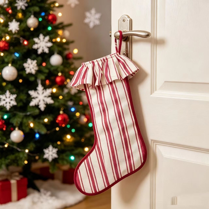 Christmas Stocking Hanging - Calcetín navideño arpillera con textura lazo
