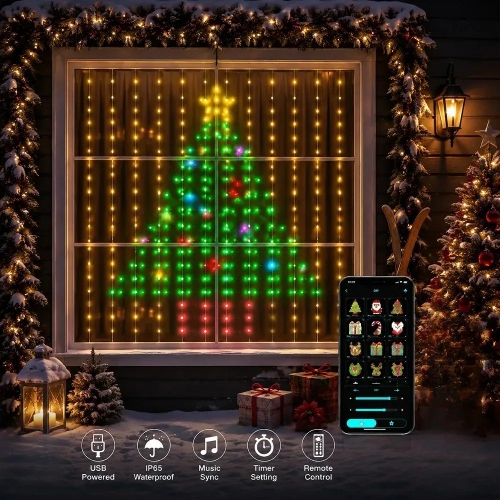 Led Fairy String Lights - Luces LED de cortina de píxeles,